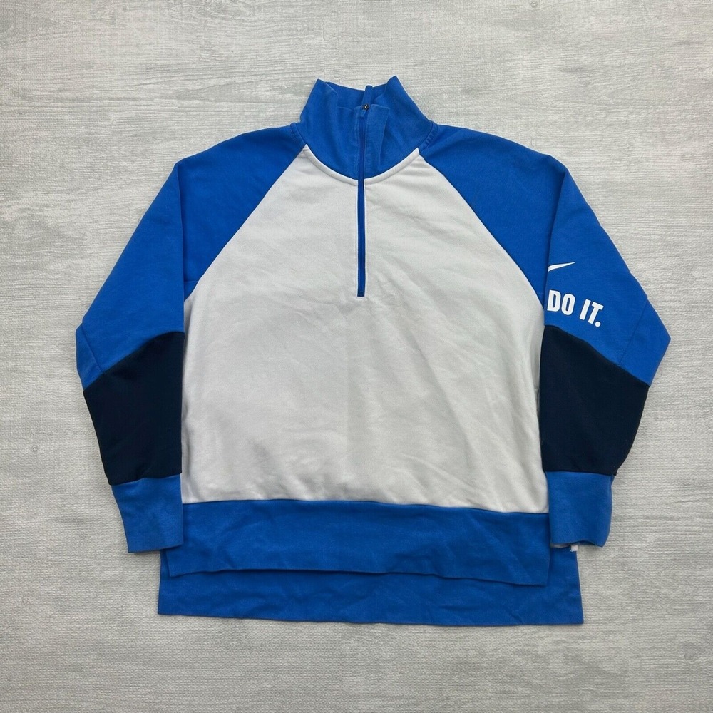 Nike Sweatshirt Adult Medium Blue White 1/4 Zip Pullover Sportswear‎ Fleece